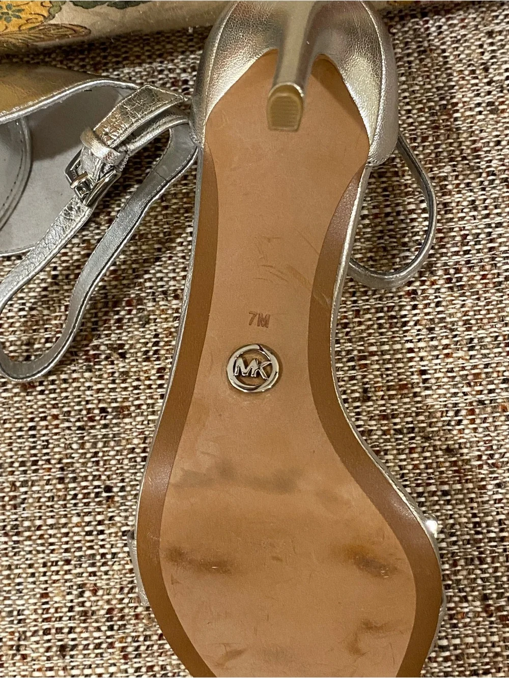 Michael Kors Silver Sequin Bow Ankle Strap Heels